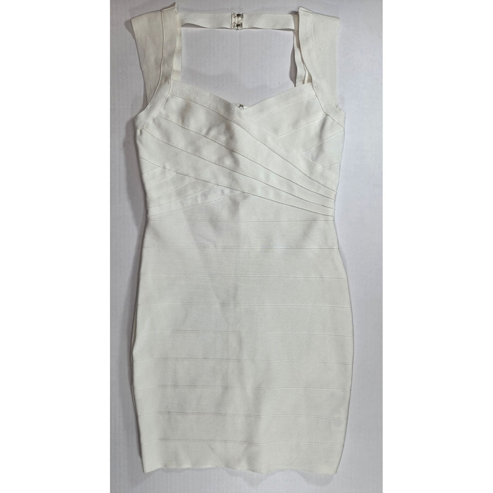 Off White Bandage Bodycon Mini Dress Sweetheart Neck Crisscross Wrap Cocktail